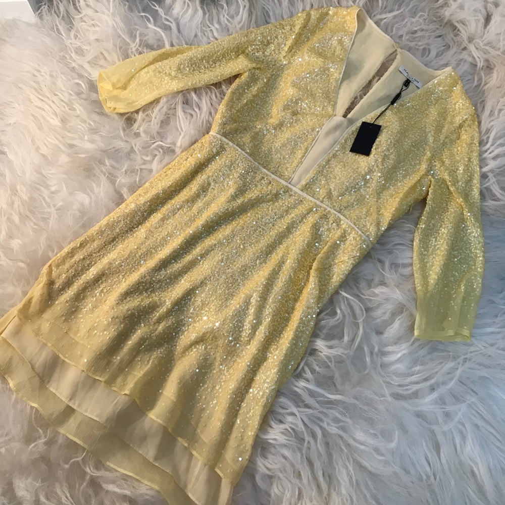 HALSTON HERITAGE Sequined Caftan Party Mini Dress - Picture 3 of 8